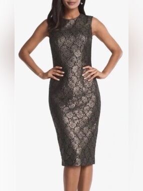 White House Black Market Metallic Midi‎ Sheath Dress Size 6